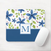 Indigo Watercolor Floral Bouquet Muster Mousepad (Mit Mouse)