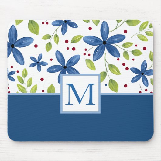 Indigo Watercolor Floral Bouquet Muster Mousepad (Vorne)