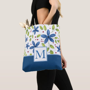 Indigo Watercolor Floral Bouquet Muster Tasche