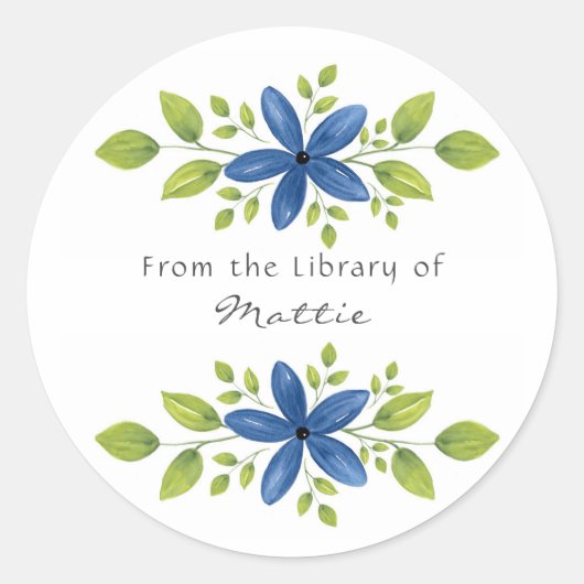 Indigo Watercolor Floral Swag 2 Runder Aufkleber (Vorderseite)