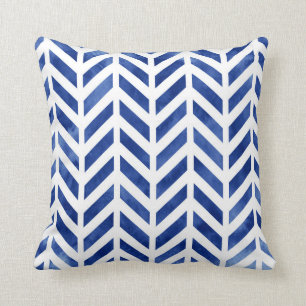 Indigo Watercolor Herringbone Zickzack Kissen