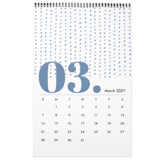 Indigo Watercolor Muster Minimalistisch 2019 Kalen Kalender (Mär 2027)