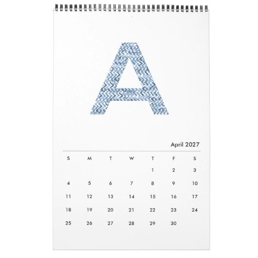 Indigo Watercolor Muster Minimalistisch 2019 Kalen Kalender (Apr 2027)