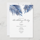 Indigo Watercolor Palm Fronds Einladung (Vorderseite)