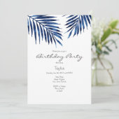 Indigo Watercolor Palm Fronds Einladung (Stehend Vorderseite)