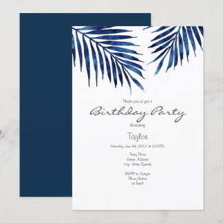 Indigo Watercolor Palm Fronds Einladung