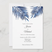 Indigo Watercolor Palm Fronds Einladung (Vorderseite)