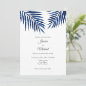 Indigo Watercolor Palm Fronds Einladung (Stehend Vorderseite)