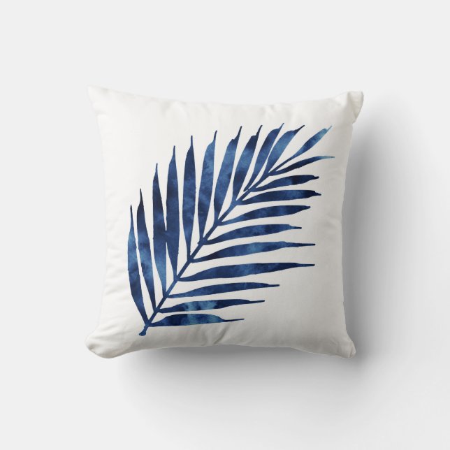 Indigo Watercolor Palm Fronds Kissen (Vorderseite)