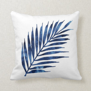 Indigo Watercolor Palm Fronds Kissen