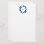 Indigo Watercolor Silver Dollar Eukalyptus Wreath Briefpapier (Vorne/Hinten)