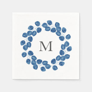 Indigo Watercolor Silver Dollar Eukalyptus Wreath Serviette