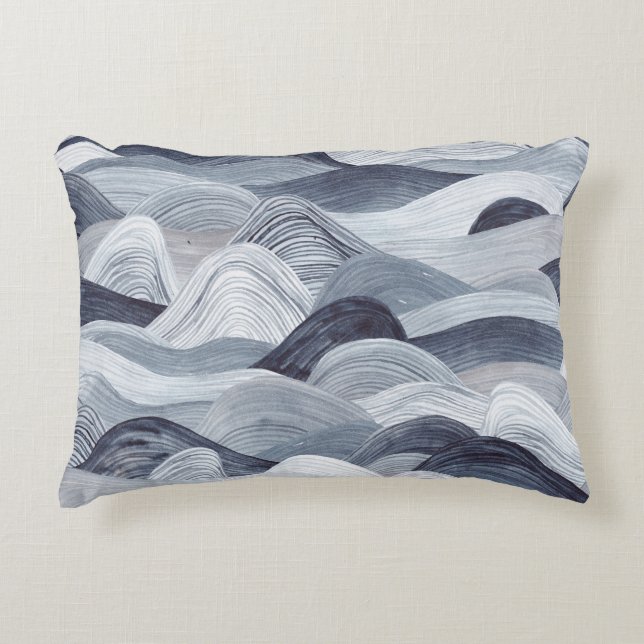 Indigo Watercolor Wave Nahtlos Dekokissen (Vorderseite)