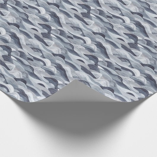 Indigo Watercolor Wave Nahtlos Geschenkpapier (Ecke)