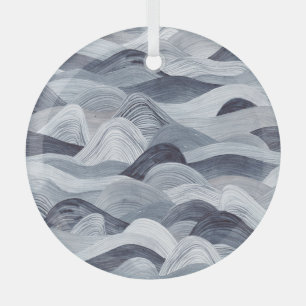 Indigo Watercolor Wave Nahtlos Ornament Aus Glas