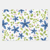 Indigo Waterolor Floral Bouquet Muster Geschenkpapier Set (Vorderseite 3)