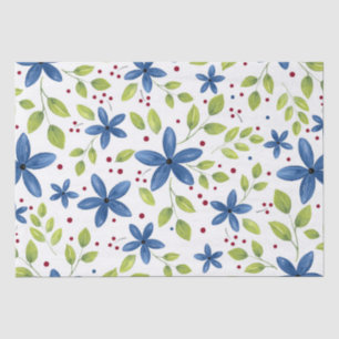 Indigo Waterolor Floral Bouquet Muster Seidenpapier