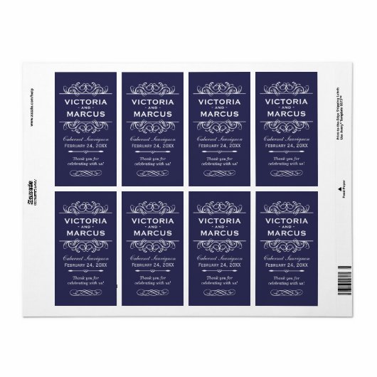 Indigo Wedding Wine Bottle Monogram Fevor Labels (Vorne)