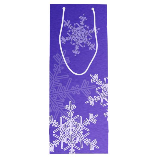 Indigo White Snowflakes Minimalistisch Weihnachten Geschenktüte Für Weinflaschen (Rückseite)