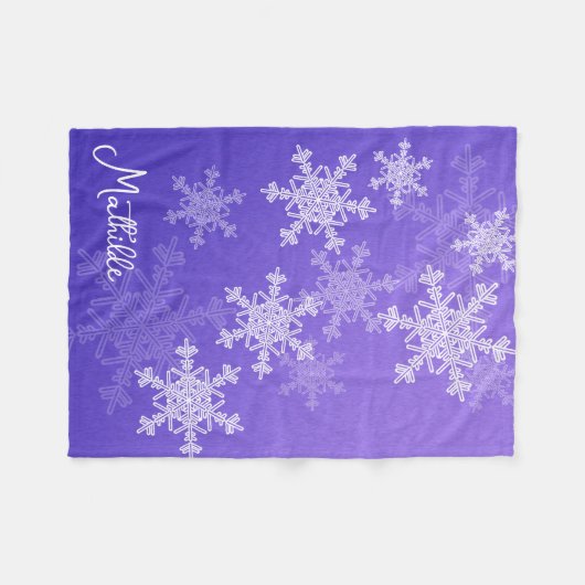 Indigo White Snowflakes Minimalistischer Weihnacht Fleecedecke (Vorderseite (Horizontal))