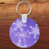 Indigo White Snowflakes Minimalistischer Weihnacht Schlüsselanhänger (Vorderseite)