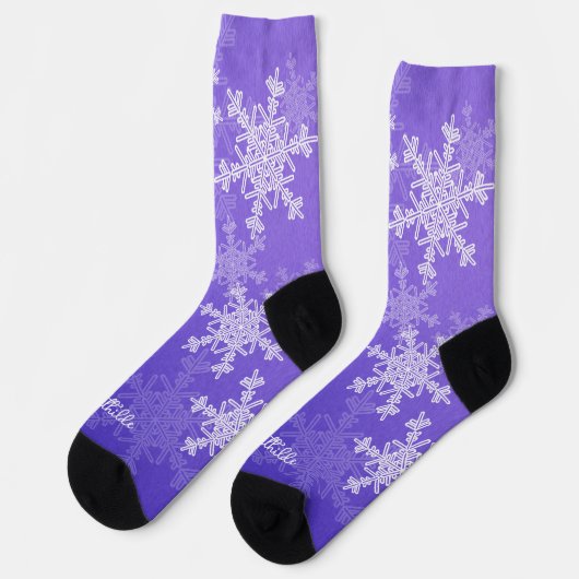 Indigo White Snowflakes Minimalistischer Weihnacht Socken (Linkes Detail)