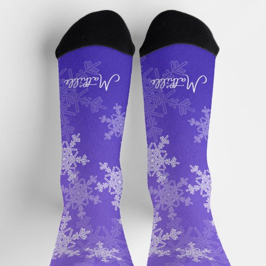 Indigo White Snowflakes Minimalistischer Weihnacht Socken (Oben)