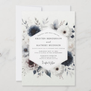 Indigo Winter Florale Hochzeit Einladung