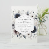 Indigo Winter Florale Hochzeit Einladung (Stehend Vorderseite)