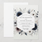 Indigo Winter Florale Hochzeit Einladung (Vorne/Hinten)