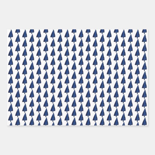 Indigo Winter Tree Muster Wasserfarbenkunst Geschenkpapier Set (Vorderseite 3)