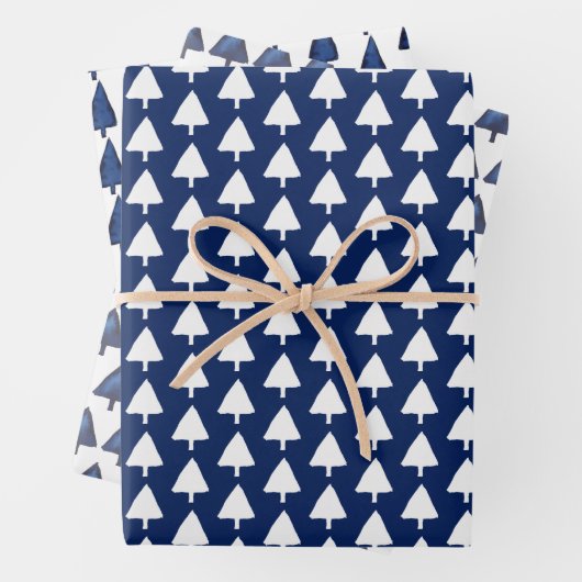 Indigo Winter Tree Muster Wasserfarbenkunst Geschenkpapier Set (Beispiel)