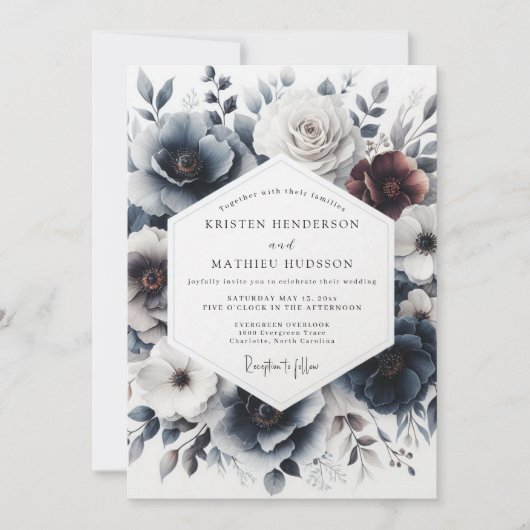 Indigo Wintertide Blütenhochzeit Einladung (Vorderseite)