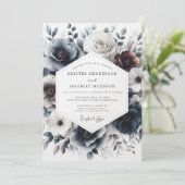 Indigo Wintertide Blütenhochzeit Einladung (Stehend Vorderseite)