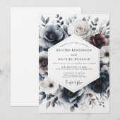 Indigo Wintertide Blütenhochzeit Einladung (Vorne/Hinten)
