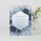 Indigo Wintry Flora Wedding Einladung (Stehend Vorderseite)