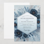 Indigo Wintry Flora Wedding Einladung (Vorne/Hinten)