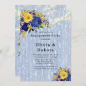 Indigo Yellow Peony Lights Engagement Party Einladung (Vorne/Hinten)