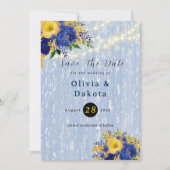 Indigo Yellow Peony Lights Save the Date Karte (Vorderseite)