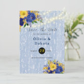 Indigo Yellow Peony Lights Save the Date Karte (Stehend Vorderseite)