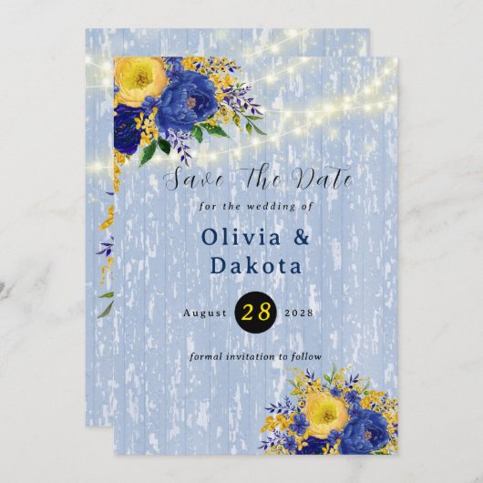 Indigo Yellow Peony Lights Save the Date Karte (Vorne/Hinten)