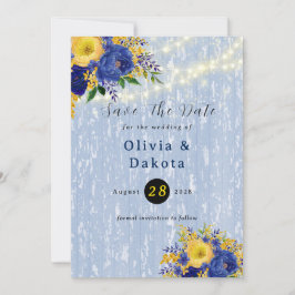 Indigo Yellow Peony Lights Save the Date Karte