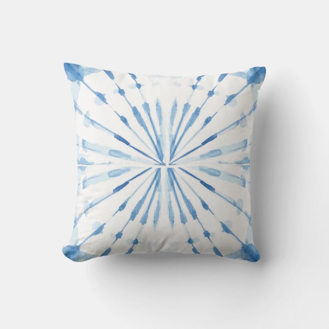 Indigoblau-Aquarellsunburst-Shibori-Muster Kissen (Vorderseite)