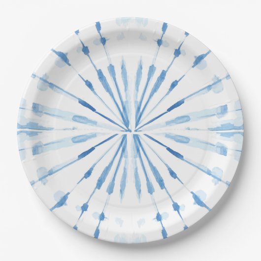 Indigoblau-Aquarellsunburst-Shibori-Muster Pappteller (Vorderseite)