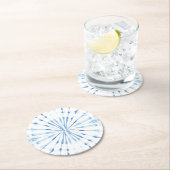 Indigoblau-Aquarellsunburst-Shibori-Muster Runder Pappuntersetzer (Vor Ort)