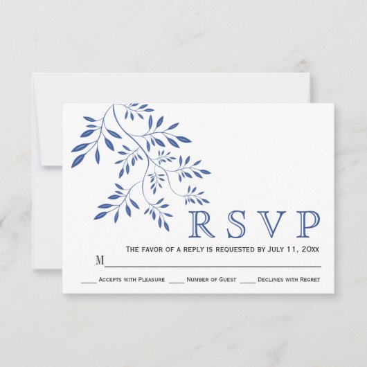 Indigoblau Blätter zeitgenössische Blumenhochzeit RSVP Karte (Vorderseite)