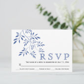 Indigoblau Blätter zeitgenössische Blumenhochzeit RSVP Karte (Stehend Vorderseite)