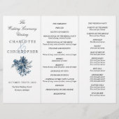 Indigoblau Blumen Tri-Fold Hochzeitsprogramm (Vorderseite)