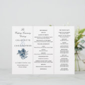 Indigoblau Blumen Tri-Fold Hochzeitsprogramm (Stehend Vorderseite)