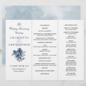 Indigoblau Blumen Tri-Fold Hochzeitsprogramm (Vorne/Hinten)